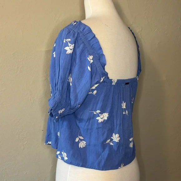 BILLABONG off the shoulder blue floral babydoll top cuffed sleeve in women’s S - Picture 4 of 10